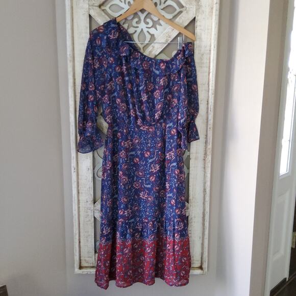 New Collective Concepts Women's Ruffle Asymmetric Shoulder Midi Dress Medium - Picture 4 of 10